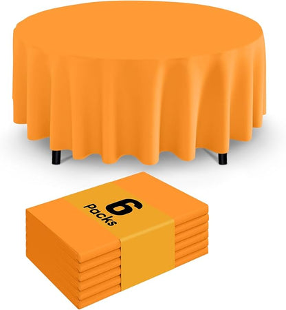 Smiry Disposable Table Cloth - 6 Pack, 84 Inch Round Waterproof Tablecloths for Parties, Decorative Plastic Table Cover, Leakproof & Sturdy, Orange