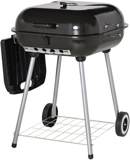 Portable Charcoal Grill, Outdoor BBQ Grill with Wheels, Adjustable Air Vents, Warming Rack & Side Shelf, for Backyard, Patio, Camping