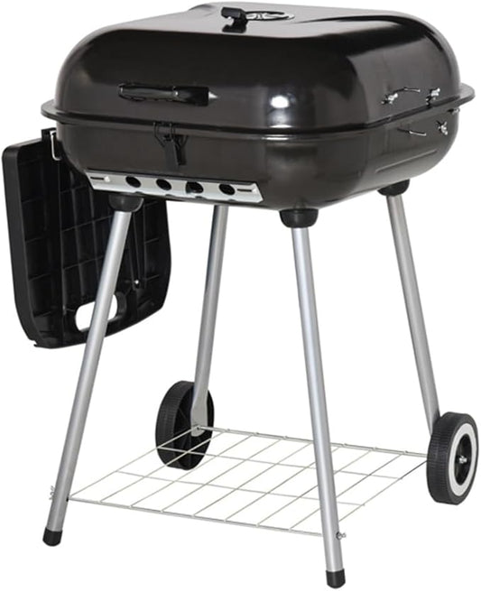 Portable Charcoal Grill, Outdoor BBQ Grill with Wheels, Adjustable Air Vents, Warming Rack & Side Shelf, for Backyard, Patio, Camping