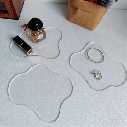 Set of 2 Acrylic Cup Coaster,Ins Irregular Coaster,Acrylic Drink Coasters for Dining Room Living Room Patio Coffee Table (Clear)