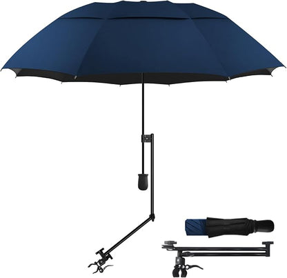 HOBVO UPF 50+ Golf Umbrella with Adjustable Universal Clamp, Portable Umbrellas for Rain, Manual Open & Close, for Beach Chair, Golf Cart, Stroller, Bleacher, Patio
