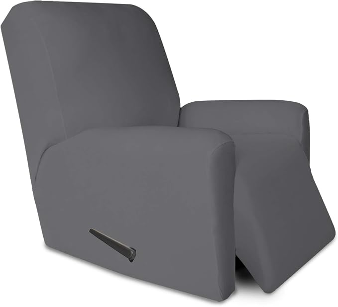 PureFit Stretc Recliner Chair Covers Fleece Soft Couch Covers for Sofa | Gray 4-Pieces Recliner Slipcover Pocket Couch Protector, Fleece Sofa Cover Washable with Non Slip Elastic Bottom