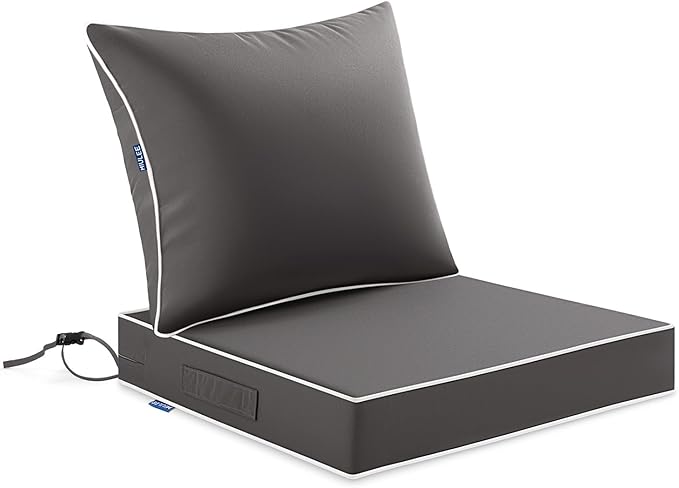 MIULEE Dark Grey Outdoor Seat Cushion 22x24 Inch Waterproof Cushion | Deep Seat and Back Cushion for Patio Furniture Chair Sofa Couch, Fade Resistant, Handle and Adjustable Straps