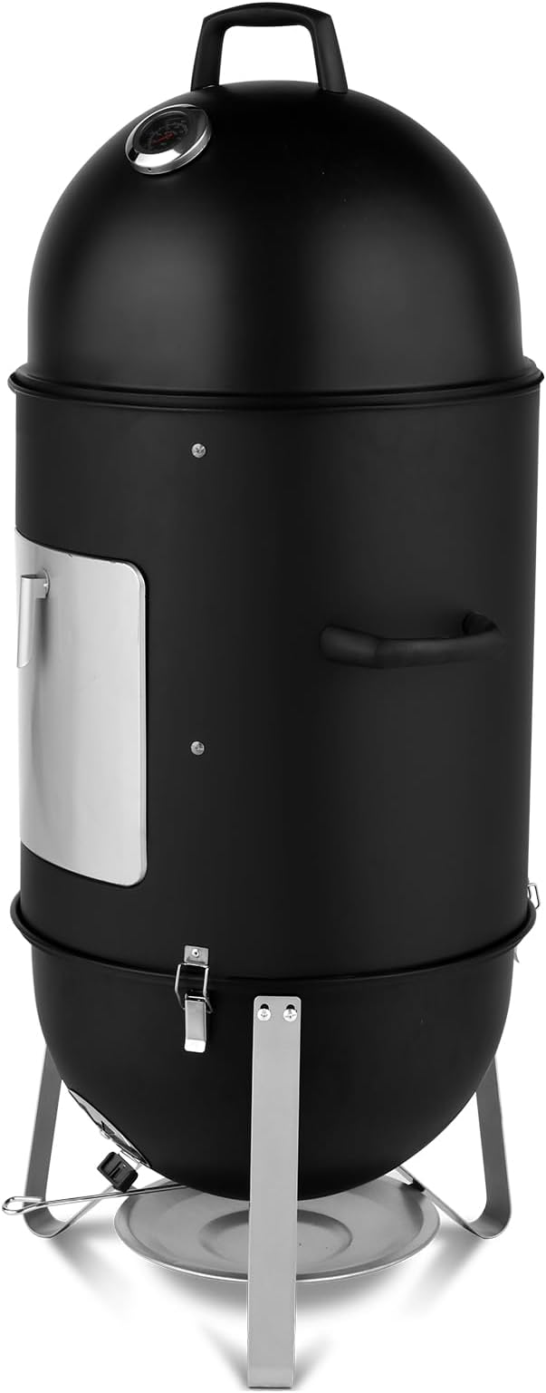 46.8" Portable Steel Barrel Charcoal Grill,Metal Outdoor Barbecue Smoker,Heavy Duty Outdoor BBQ Grill,Vertical Camping Barbecue Grill,with Thermometer,for Garden Patio Beach Backyard (Black)