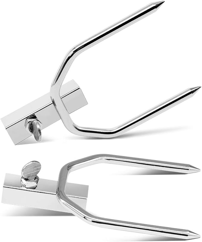 Onlyfire 6104 Chromed Heavy Duty BBQ Rotisserie Meat Fork (1 Pair), Only Fits 5/16" Square Rotisserie Spit Rods