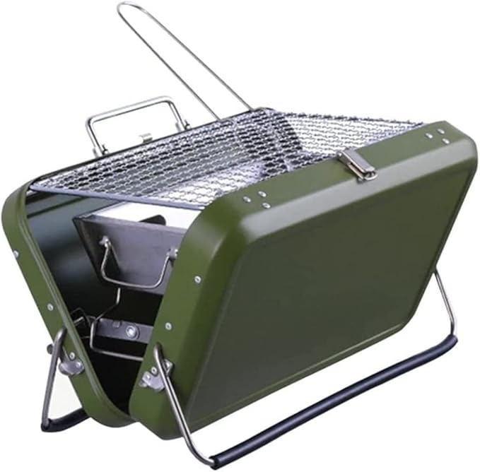 Charcoal Grill Outdoor BBQ Grill Stainless Steel Charcoal Barbecue Grill Portable Folding BBQ Tools for Garden BBQ Grill(Green)