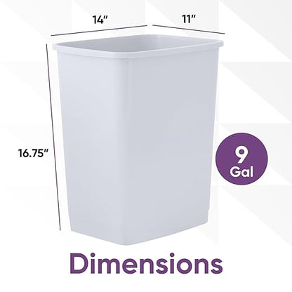 Superio Kitchen Trash Can 9 Gallon Slim Waste Bin 37 Qt Durable Plastic, Fit Small Spaces, Office, Bathroom, Under Counter (6, White Smoke)
