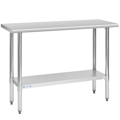 Hally Stainless Steel Table 18 x 48 Inches, NSF Commercial Prep Table | Spacious, easy-clean surface for kitchens and food trucks; adjustable undershelf, leveling feet, kitchen island station.