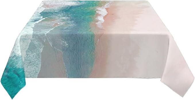 Decorative Rectangle Table Cloths Coastal Beach Summer Ocean Sea Green Water Tablecloth Table Cover for Dining/BBQ/Picnic/Coffee Table 52 X 70 Inches