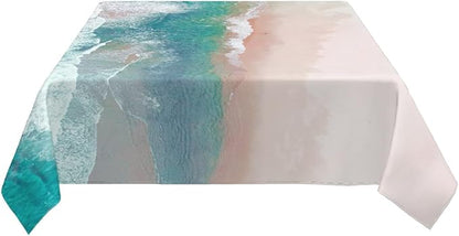 Decorative Rectangle Table Cloths Coastal Beach Summer Ocean Sea Green Water Tablecloth Table Cover for Dining/BBQ/Picnic/Coffee Table 52 X 70 Inches