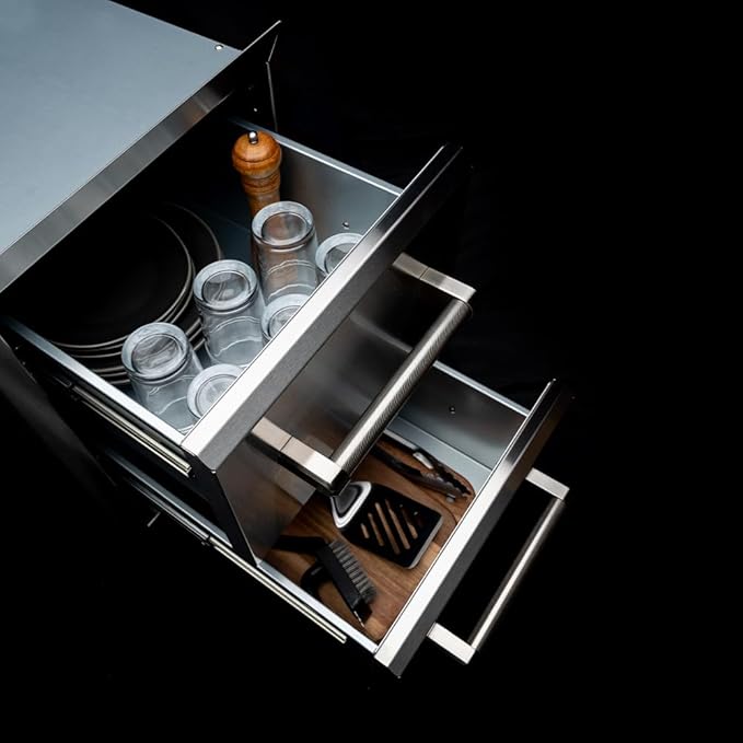 SPIRE 18" Built-in Stainless Steel Vertical Double Drawers (10"/10"), 2 Drawers, Outdoor Grilling & Cooking, Perfect for Custom Island Kitchens, BBQ Islands, Universal Mount, Heavy-Duty, 780-0016B