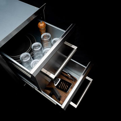 SPIRE 18" Built-in Stainless Steel Vertical Double Drawers (10"/10"), 2 Drawers, Outdoor Grilling & Cooking, Perfect for Custom Island Kitchens, BBQ Islands, Universal Mount, Heavy-Duty, 780-0016B