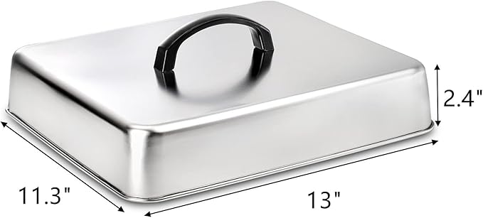 ZEAYEA 2 Pack 13 x 11.3 Inch Griddle Basting Cover, Stainless Steel Cheese Melting Domes, Rectangular Metal Steaming Cover, BBQ Grilling Accessories for Flat Top Griddle, Indoor or Outdoor Camping