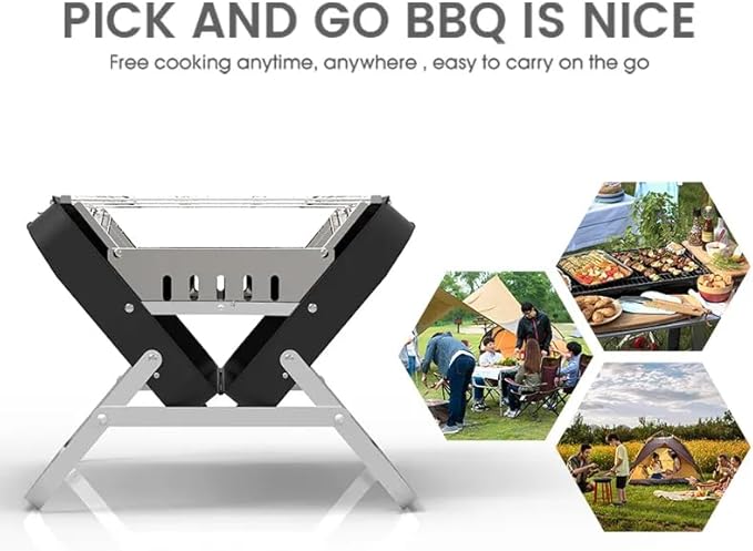Portable Charcoal BBQ Grill, Briefcase Shape Non-stick Steel Barbecue Grill for Outdoors Camping Picnic and Party Cooking