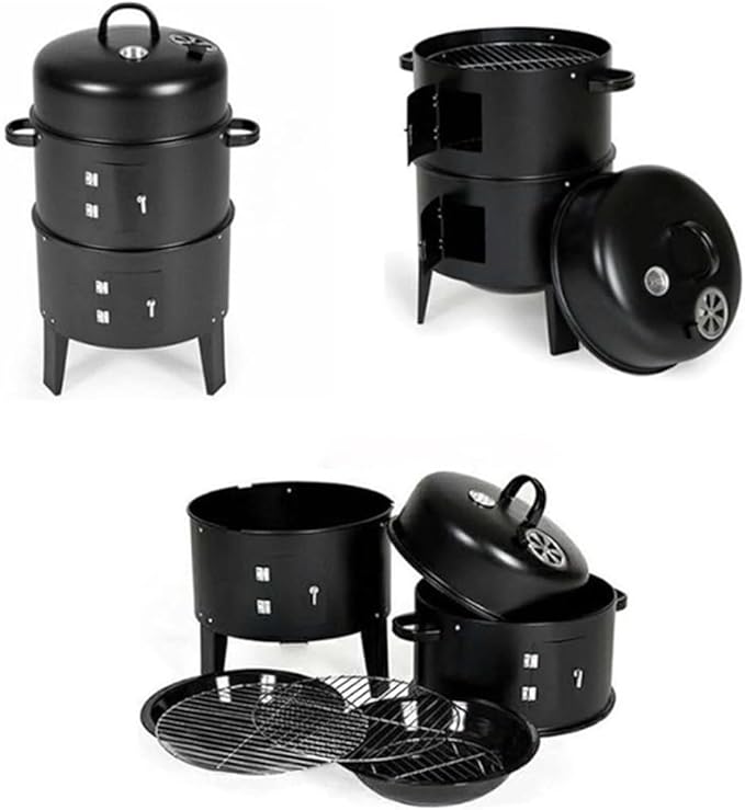 Double-Layer Charcoal Wood-Fired Vertical Grill & Smoker - Oil-Free Smokeless Design, 360° Even Heat, No-Flip BBQ Stove for Healthy, Eco-Friendly Outdoor Cooking