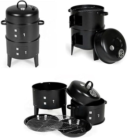Double-Layer Charcoal Wood-Fired Vertical Grill & Smoker - Oil-Free Smokeless Design, 360° Even Heat, No-Flip BBQ Stove for Healthy, Eco-Friendly Outdoor Cooking