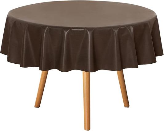 sancua 100% Waterproof Vinyl Tablecloth Table Cloth 60 Inch Round, Coffee | Oil Spill Proof, PVC Material, Wipe Clean Table Cover for Dining Tables, Buffet Parties and Camping