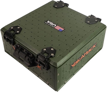 YakAttack ShortStak Solo Storage Box - Size & Color Options | Standalone Low-Profile Crate with Lid, Hinges & Latches | GridLoc Mounting Panels | Slider Feet for Under-Seat Use | Made in USA