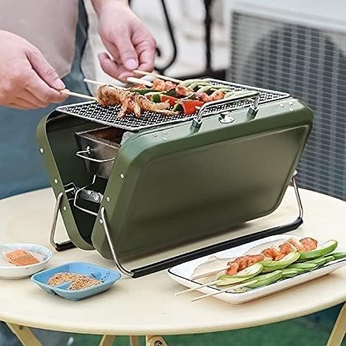 Charcoal Grill Outdoor BBQ Grill Stainless Steel Charcoal Barbecue Grill Portable Folding BBQ Tools for Garden BBQ Grill(Green)