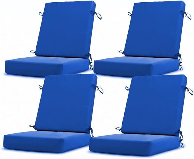 California Umbrella Outdoor Dining Chair, Set of 4 Patio Seat Cushions, 20 x 40 Inch, Premium Outdoor Memory Foam, Fade Resistant, Sunbrella Fabric, Fabric Ties, Pacific Blue