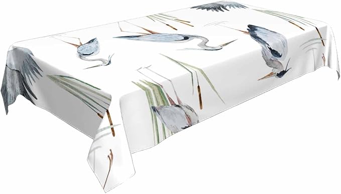 TKS MITLAN Tablecloth Grey Heron Table Cloth Rectangle Table 60 x 84 Inch Birds Reeds River Chinese Style Kitchen Decorations for Home Dinner Party
