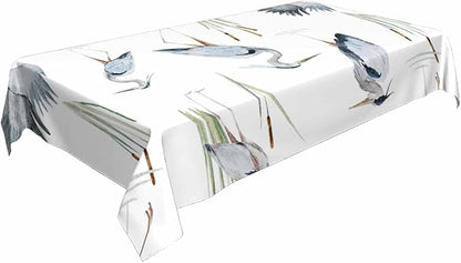 TKS MITLAN Tablecloth Grey Heron Table Cloth Rectangle Table 60 x 84 Inch Birds Reeds River Chinese Style Kitchen Decorations for Home Dinner Party