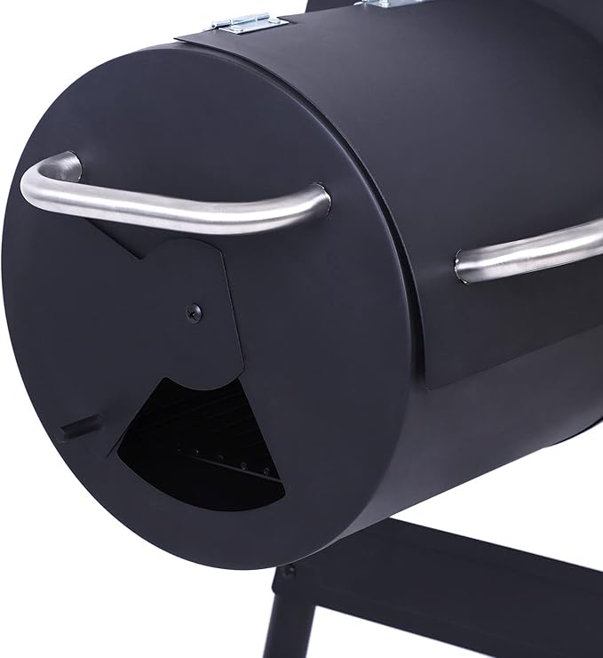 Charcoal Grill, 45inch Charcoal Barrel Grill with Offset Smoker, Charcoal BBQ Grill for Outdoor Garden Patio and Backyard Cooking Black 45.28 x 20.87 x 44.9 inch