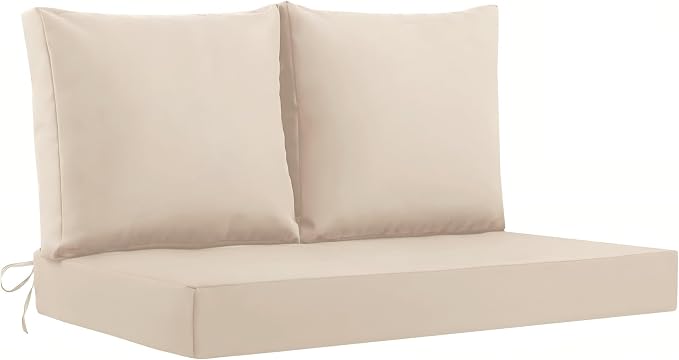 Outdoor Loveseat Cushions, 46×26×4 Inch, Waterproof, Beige | Patio Loveseat Cushions for Outdoor Furniture, Fade Resistant, Outdoor Bench Cushions, for Wicker Furniture, Swing, Couch