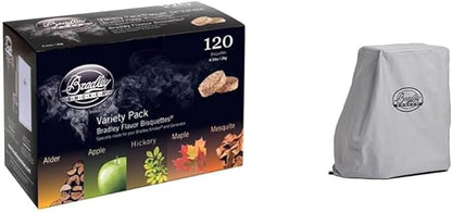 Bradley Smoker Bisquettes For Grilling and BBQ, 5 Flavour Variety, 120 Pack & 990025 Waterproof Electric Smoker Cover For 4-Rack Digital Smoker, Gray