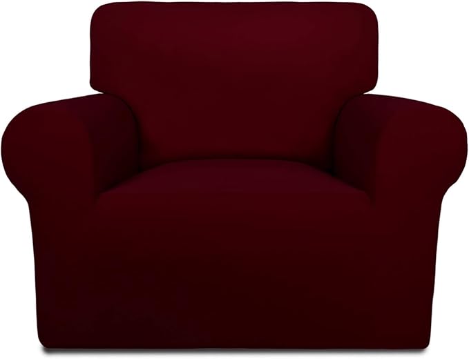 PureFit Super Stretch Chair Covers Fleece Couch Covers for Sofa Wine | 1-Piece Spandex Couch Cover Soft Couch Protector, Sofa Cover Washable with Non Skid Foam and Elastic Bottom for Kids, Dogs