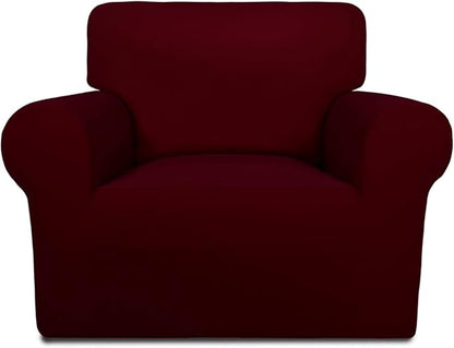 PureFit Super Stretch Chair Covers Fleece Couch Covers for Sofa Wine | 1-Piece Spandex Couch Cover Soft Couch Protector, Sofa Cover Washable with Non Skid Foam and Elastic Bottom for Kids, Dogs