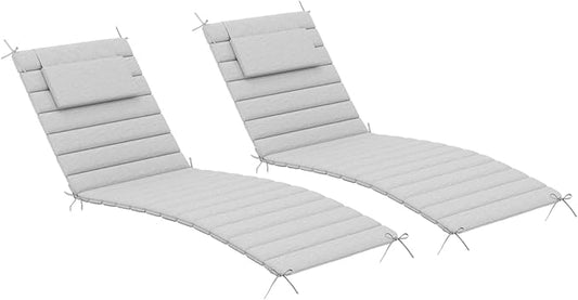 Sundale Outdoor Olefin Quilted Lounge Cushion Set of 2, Patio Foldable Chaise Lounger Cushion, Water-Resistant Lounge Chair Pad with Straps Light Gray, 80 x 26 inches