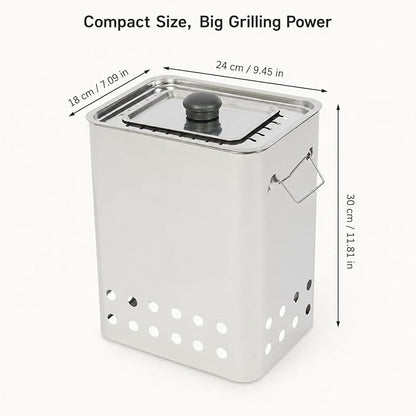 Smokeless Barbecue Charcoal Barrel Grill, Stainless Steel Surround Charcoal BBQ Grill Barrel for 26 Skewers, 360° Smokeless Charcoal Hanging Grill for Beaches Travel Camping Grill Picnic Patio