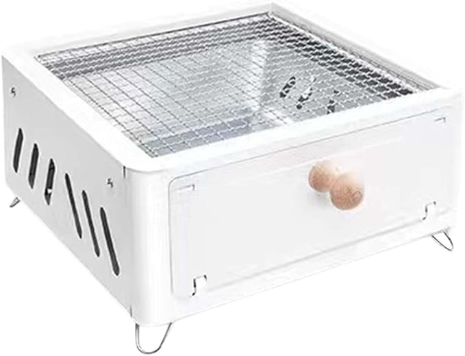 Desktop Charcoal Grill for Picnic, Portable Charcoal BBQ Grill Stove – Iron Hibachi Barbecue Grills, Tea Making Stove Set Tabletop Small Barbecue Grill for Outdoor (White)