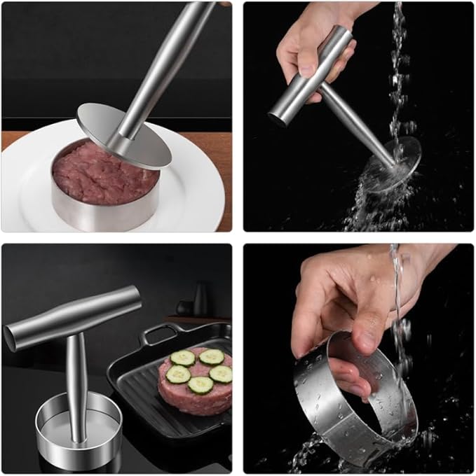 Stainless Steel Burger Press Manual Patty Maker with Non-Stick Mold and Handle Cooking Weight Press for Grill and Griddle 5.70X5.19X3.54 Inch