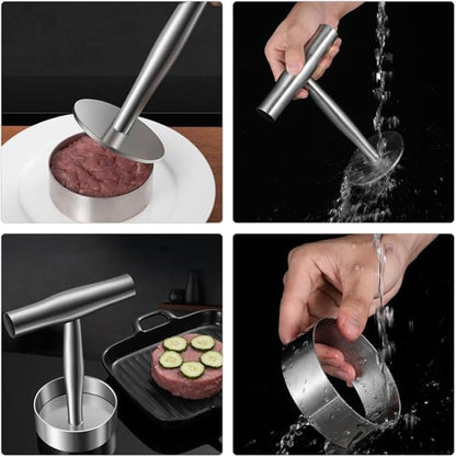 Stainless Steel Burger Press Manual Patty Maker with Non-Stick Mold and Handle Cooking Weight Press for Grill and Griddle 5.70X5.19X3.54 Inch