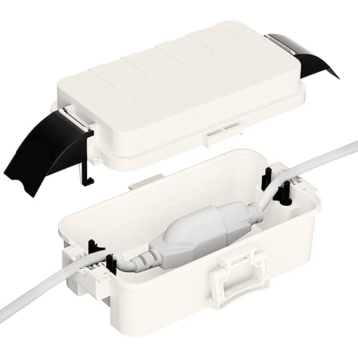 Flemoon IP55 Small Outdoor Electrical Box Waterproof, for Power Strip | Inner 5.9 x 3.2 x 1.8inch, Extension Cord Cover with Detachable Awning Covers for Plug, Outlet, Holiday Lights, White