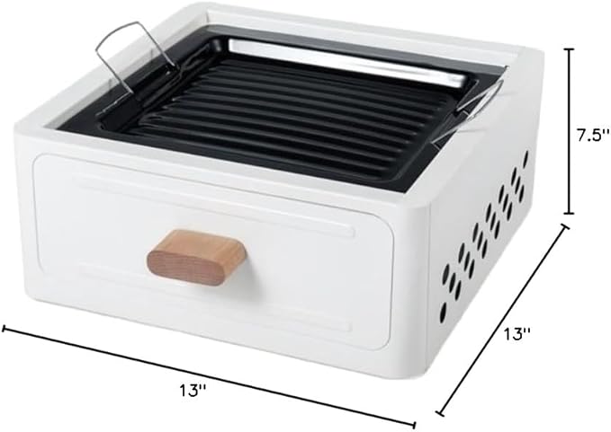 Portable Charcoal BBQ Grill Stove – Smokeless Outdoor Cooking for Camping & Tailgating, Yakitori Grill, Skewers, Easy Drawer Style, Pan and Grill Included
