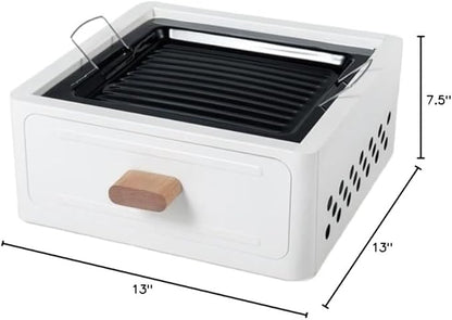 Portable Charcoal BBQ Grill Stove – Smokeless Outdoor Cooking for Camping & Tailgating, Yakitori Grill, Skewers, Easy Drawer Style, Pan and Grill Included