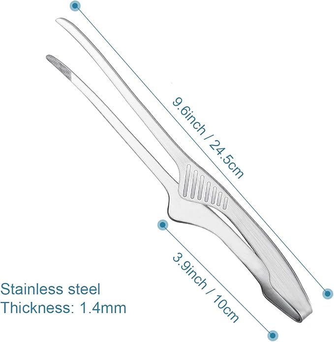 2 Pieces Stainless Steel Grill Tongs for Korean and Japanese BBQ Clean & Convenient Use,Non-Slip Serrated Tips,Ideal for Cooking Self-Standing Tongs for Salad,Grill,Camping,Buffet,Oven
