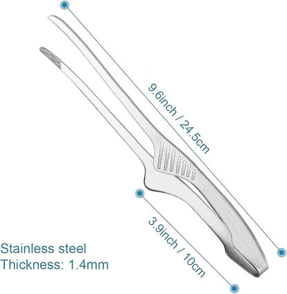 2 Pieces Stainless Steel Grill Tongs for Korean and Japanese BBQ Clean & Convenient Use,Non-Slip Serrated Tips,Ideal for Cooking Self-Standing Tongs for Salad,Grill,Camping,Buffet,Oven