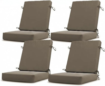 California Umbrella Outdoor Dining Chair, Set of 4 Patio Seat Cushions, 20 x 40 Inch, Premium Outdoor Memory Foam, Fade Resistant, Sunbrella Fabric, Fabric Ties, Taupe