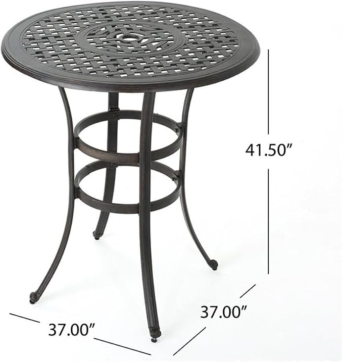 Christopher Knight Home Alfresco Outdoor 37" Cast Aluminum Round Bar Table, Bronze