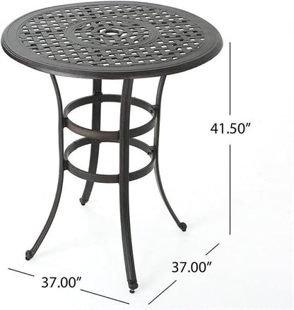 Christopher Knight Home Alfresco Outdoor 37" Cast Aluminum Round Bar Table, Bronze