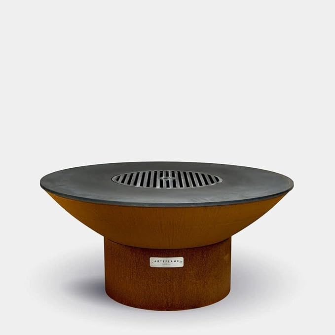 Arteflame 40" Flat-Top Griddle + Fire Pit Grill — Corten Steel — 1/2" Carbon-Steel Cooktop — Wood or Charcoal — Made in USA (Low Round Base)