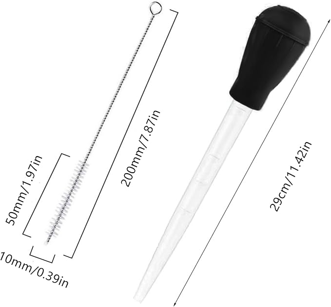 Turkey Baster, 2 Pcs Baster for Cooking, Heat-Resistant Turkey Baster Large with Cleaning Brush, Meat Injector Syringe for Oiling and Marinating Turkey Fish