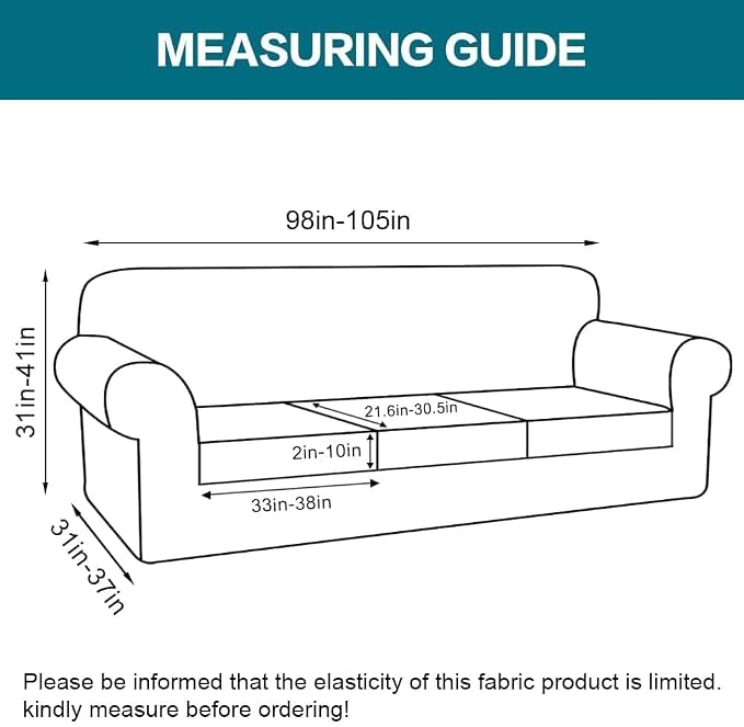 Turquoize 4 Piece Sofa Covers for 3 Cushion Couch Sofa Slipcover Soft Couch Cover for Dogs-Washable Sofa Furniture Covers with 3 Individual Large Cushion Covers (XL Sofa, Porcelain White)