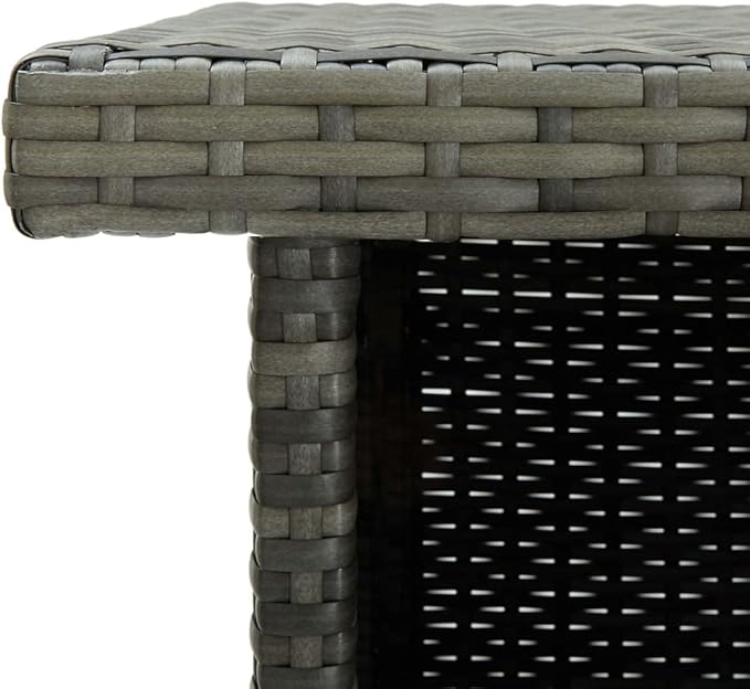 Corner Bar Table with 3 Shelves, 19.7x39.4x41.3 Inch Modern Gray PE Rattan and Steel Kitchen Island Table for Indoor Outdoor Dining Room