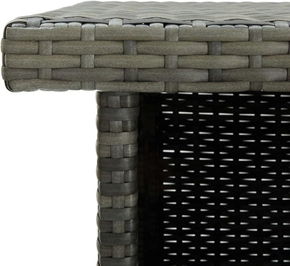 Corner Bar Table with 3 Shelves, 19.7x39.4x41.3 Inch Modern Gray PE Rattan and Steel Kitchen Island Table for Indoor Outdoor Dining Room
