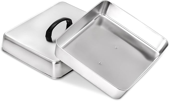 ZEAYEA 2 Pack 13 x 11.3 Inch Griddle Basting Cover, Stainless Steel Cheese Melting Domes, Rectangular Metal Steaming Cover, BBQ Grilling Accessories for Flat Top Griddle, Indoor or Outdoor Camping